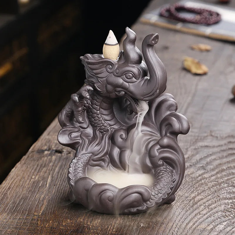 Lucky Feng Shui Elephant & Dragon Backflow Incense Burner - GANESHA SHOP