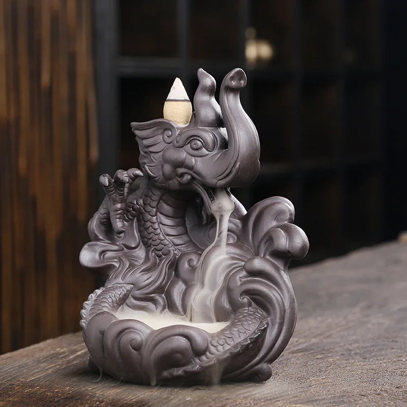 Lucky Feng Shui Elephant & Dragon Backflow Incense Burner - GANESHA SHOP