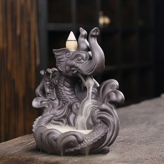 Lucky Feng Shui Elephant & Dragon Backflow Incense Burner - GANESHA SHOP