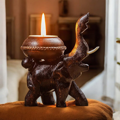 Elephant Wooden Candle Holder